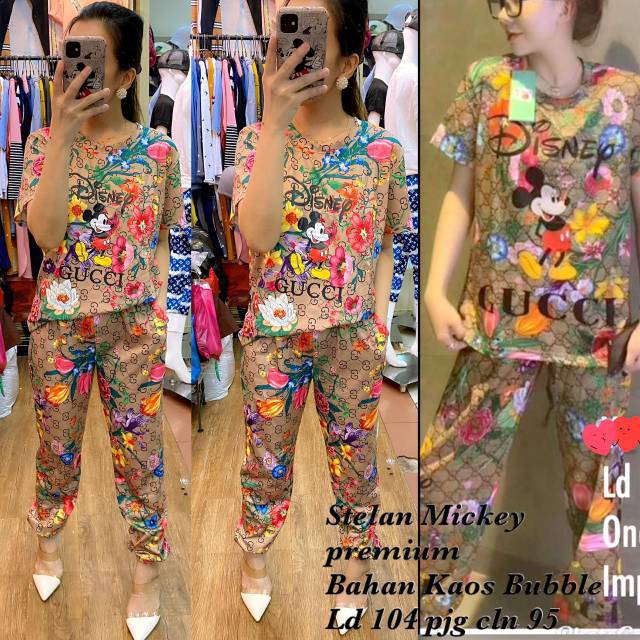 (GUCCI) 2 Warna Set Baju Celana Setelan Mickey Disney Stelan Import