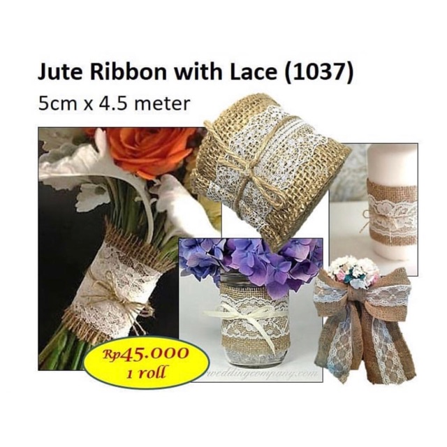 

Jute ribbon with lace 4.5m - pita bunga goni renda - barang florist 1037