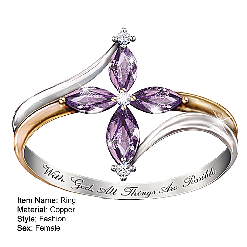 Hu Hu Hu Hu Hu Alat Bantu Pasang Kacamata♡ Cincin Wanita Bahan Tembaga Hias Amethyst Imitasi Warna Ganda Untuk Hadiah Valentinepesta