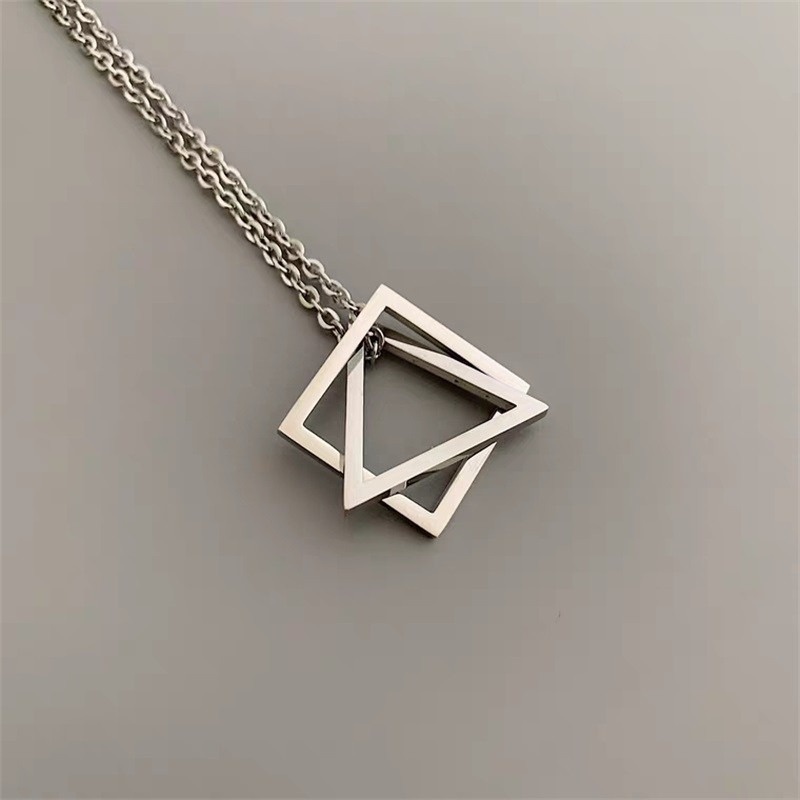 Korean temperament geometric triangle square necklace hip hop pendant