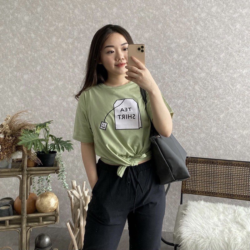 KAOS SAGE GREEN OVERSIZE | BAJU TSHIRT TUMBLR TEE MATCHA AVOCADO DINO TOTORO MINT HIJAU KATUN WANITA