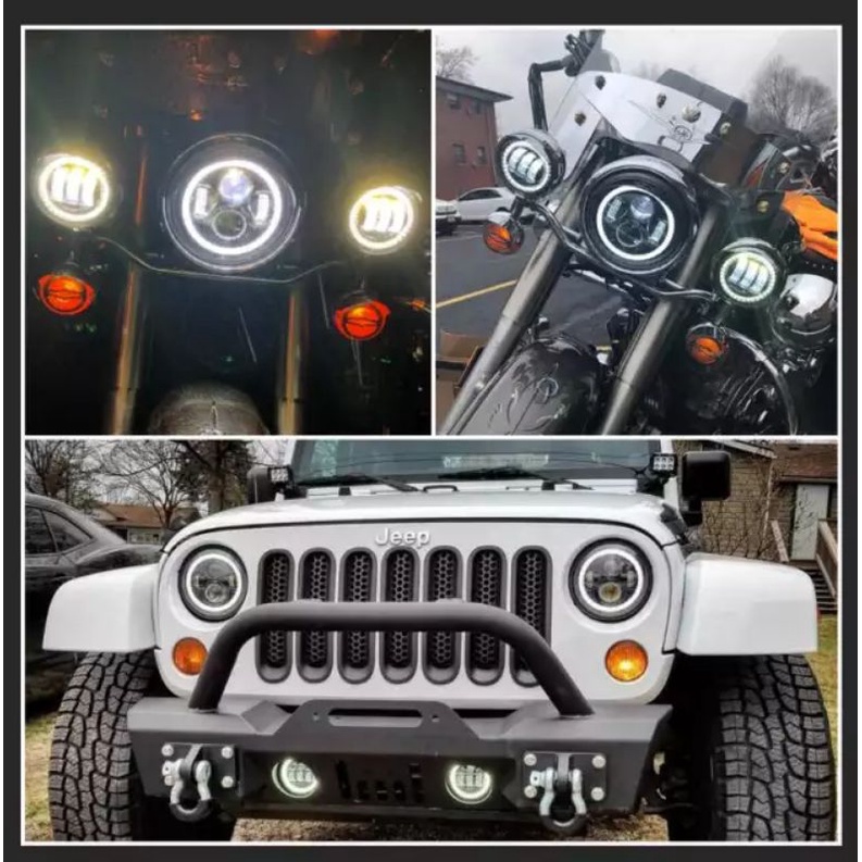 Lampu Daymaker 7 Inch Predator 4 LED , Universal Motor &amp; Mobil Jeep,CB,Harley,RxKing,Megapro,Tiger,Classic, Dll