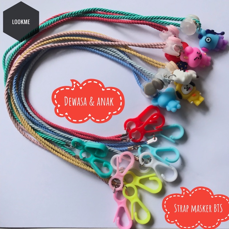 strap masker TALI ULIR BTS PENGAIT WARNA/strap masker hijab anak dewasa/kalung masker/tali masker/pg