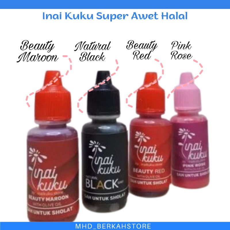 (4warna) Inai Kuku Henna Nail Art Halal Maron/Merah/black/pink 15ml