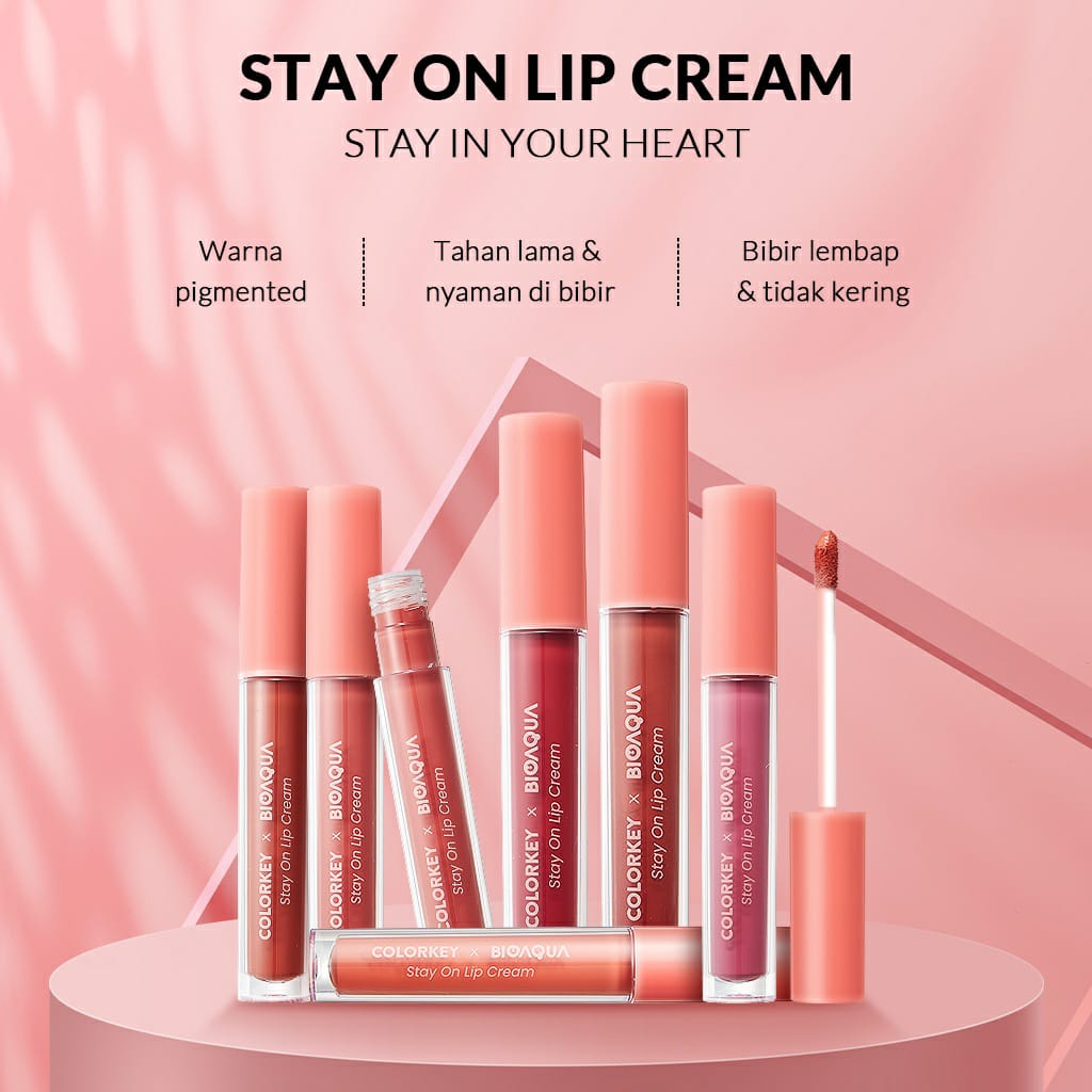 Colorkey X Bioaqua Stay On Lip Cream Matte 6 Colors Lipstick / Lipstik Matte Lipstik Tahan Lama dan Anti Air Hingga 24 Jam / BB