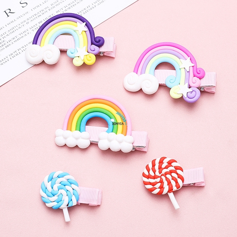 Jepit Rambut Gaya Korea Awan/Pelangi Warna Permen Hairpin Untuk Anak Perempuan