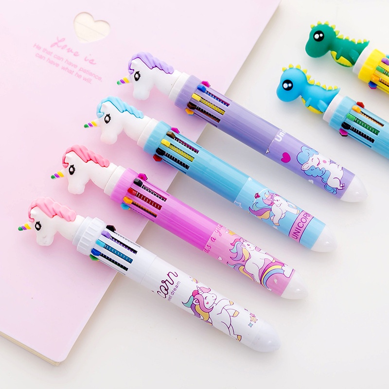 1 pcs 4 Gaya 10 Warna Kawaii Berwarna Bolpoin Flamingo Transparan Kartun Multi Warna Mengubah Pena Bola Pen Untuk Anak-Anak