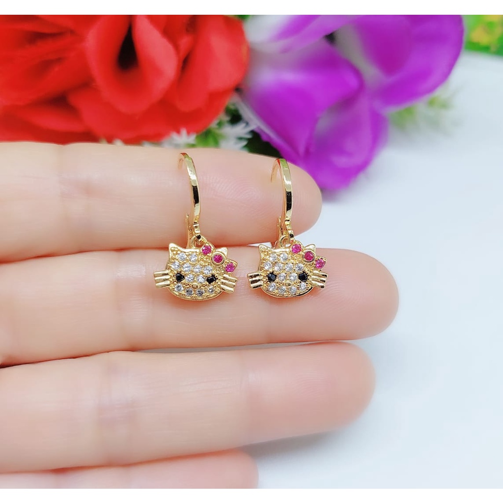 Xuping kalung dan anting Hello Kitty permata lapis emas 0255,0256