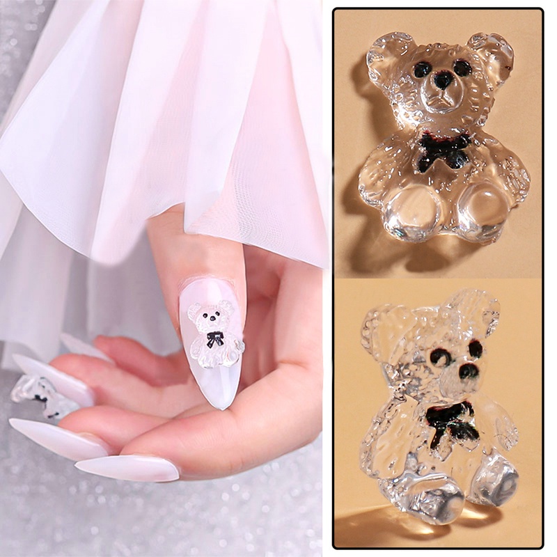 Stiker Kuku Motif Kartun Beruang Jelly Transparan Ukuran 10x13mm Untuk Anak Perempuan