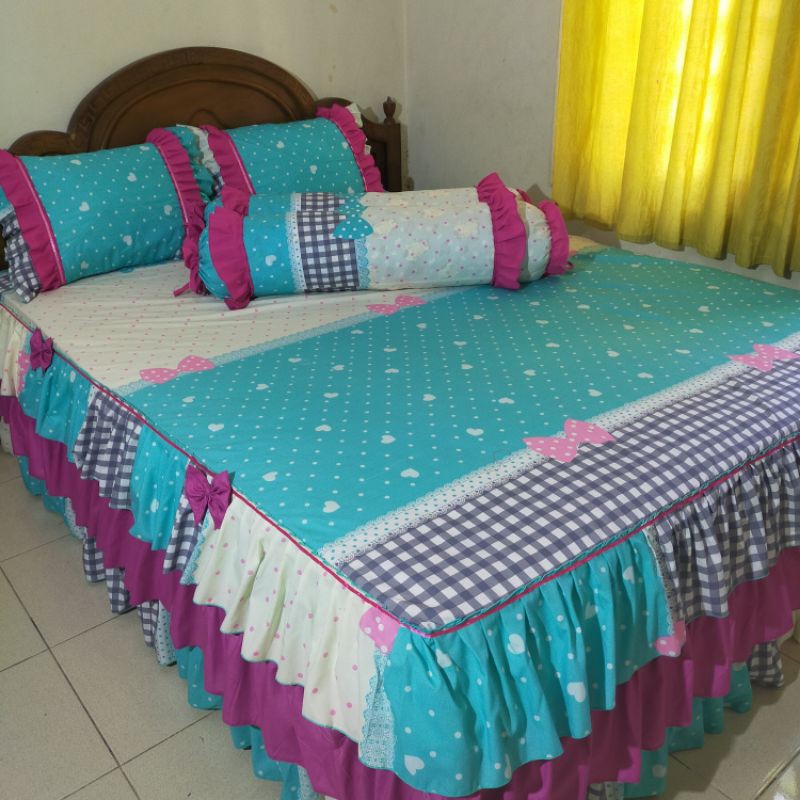 Sprei rumbai susun 3 sprei pengantin rimpel custom motif