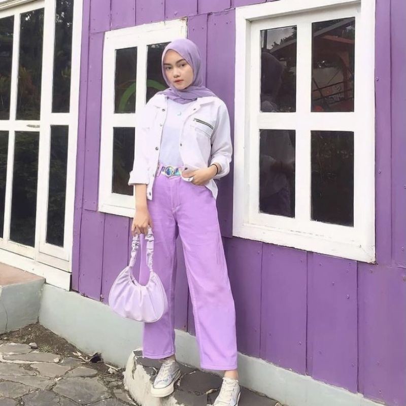 CELANA BOYFRIEND LILAC JEANS WANITA