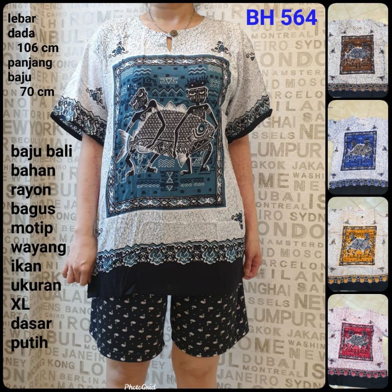 Bali batik ikan rayon dasar putih XL dewasa