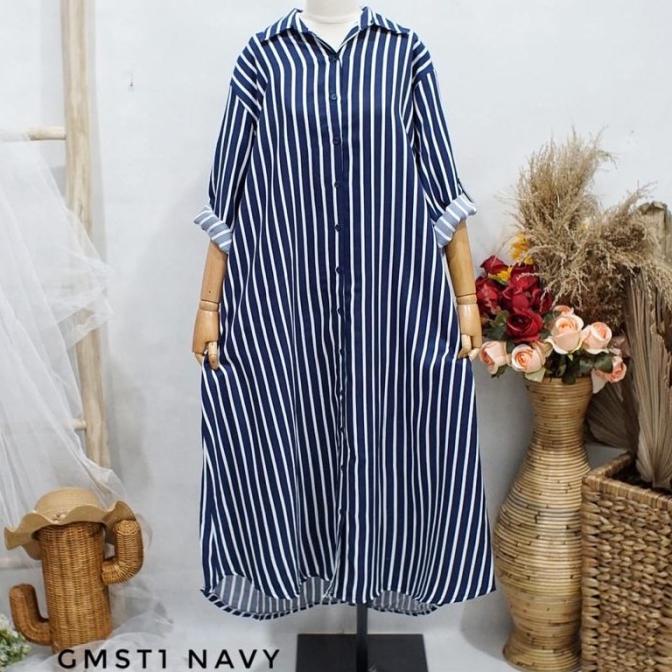 Tunik Jumbo LD 130 Motif Salur Lengan Panjang