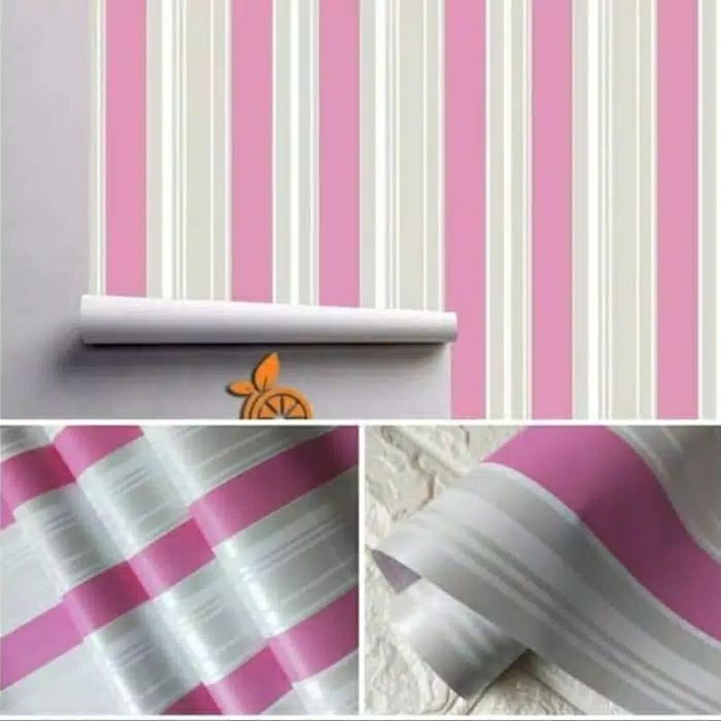 Wallpaper Dinding Motif Garis Salur Pink Ukuran Panjang 10Meter x Lebar 45CM