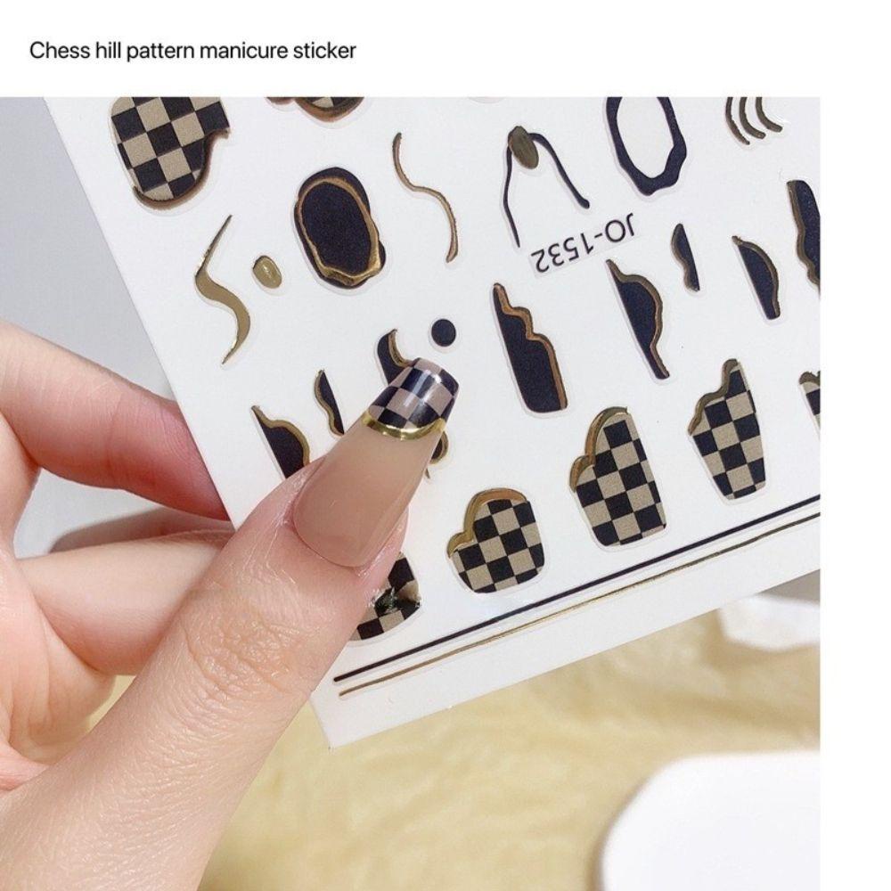 AUGUSTINA Agustina Perekat Stiker Kuku Rumbai Strip Garis Kotak-Kotak Kuku Kecantikan Kuku Salon Nail Art Decals Nail Art Watermarks