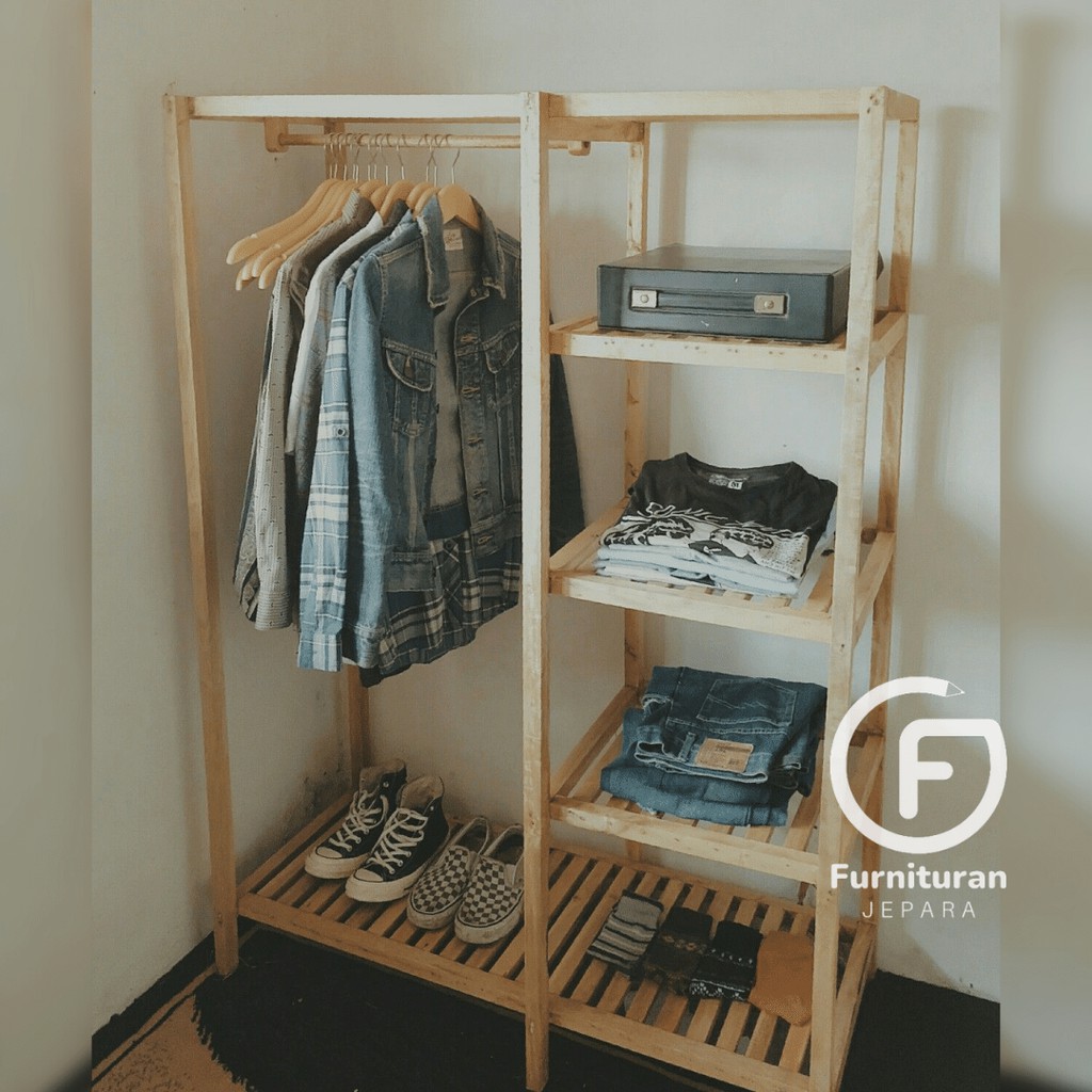 Lemari Pakaian Minimalis Kayu Jati 2 Pintu Grade A Premium