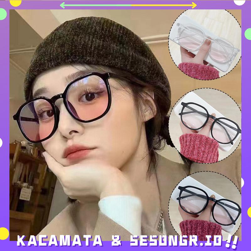 Kacamata wanita Pink Blush Glasses Perempuan Kaca mata Anti-biru Warna Kacamata Gaya Korea Bingkai Besar