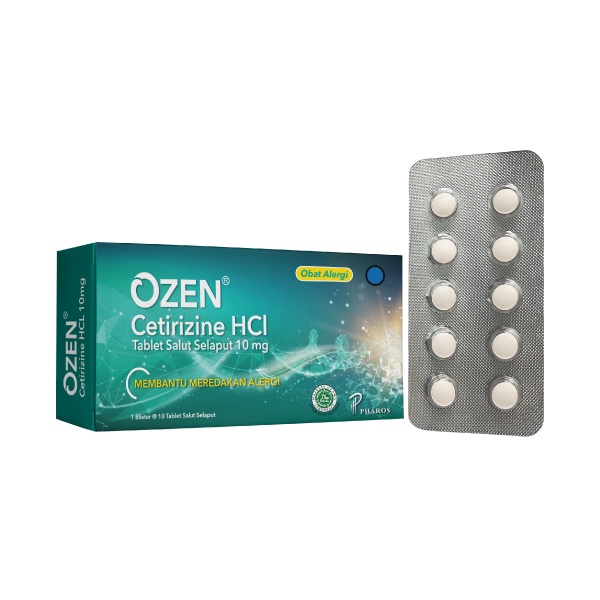 Ozen Cetirizine 10mg 1 Blister | 1 Box 5 Blister@ 4 Tabelt | Syrup 5mg@ 60mL | Membantu Meredakan Alergi