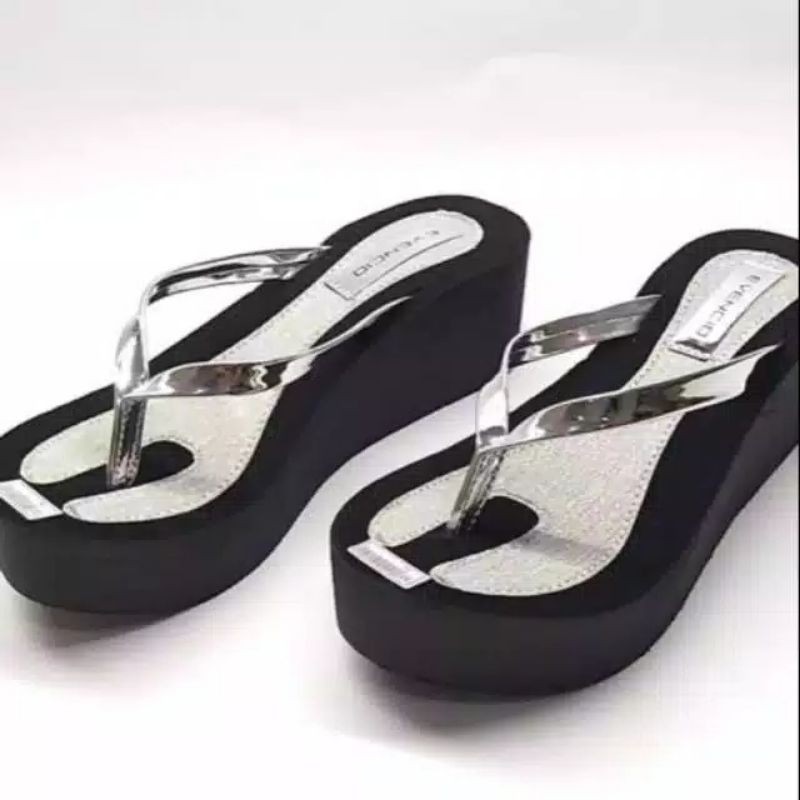 Sandal Wedges Spon GLITTER Silver Cantik New