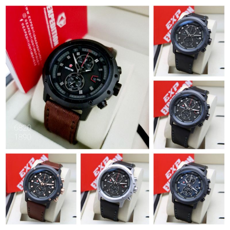 JAM TANGAN PRIA EXPEDITION 6820 / E 6820 / E6820 LEATHER ORIGINAL