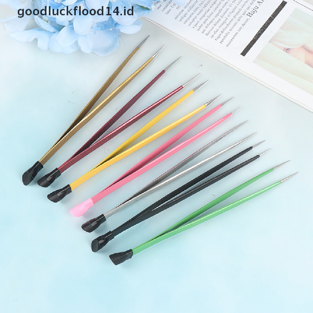 [OOID] 1Pc 2 Heads Straight Nail Tweezers With Silicone Pressing Head Metal Nails Tools ID