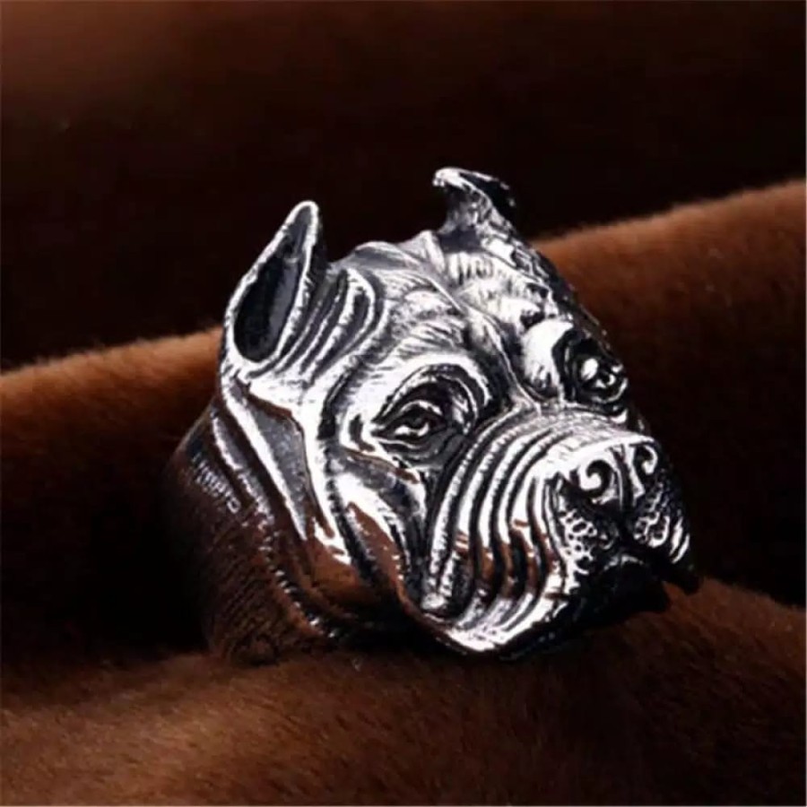 Cincin Silver anjing bulldog rock punk gothic cincin pria wanita mewah