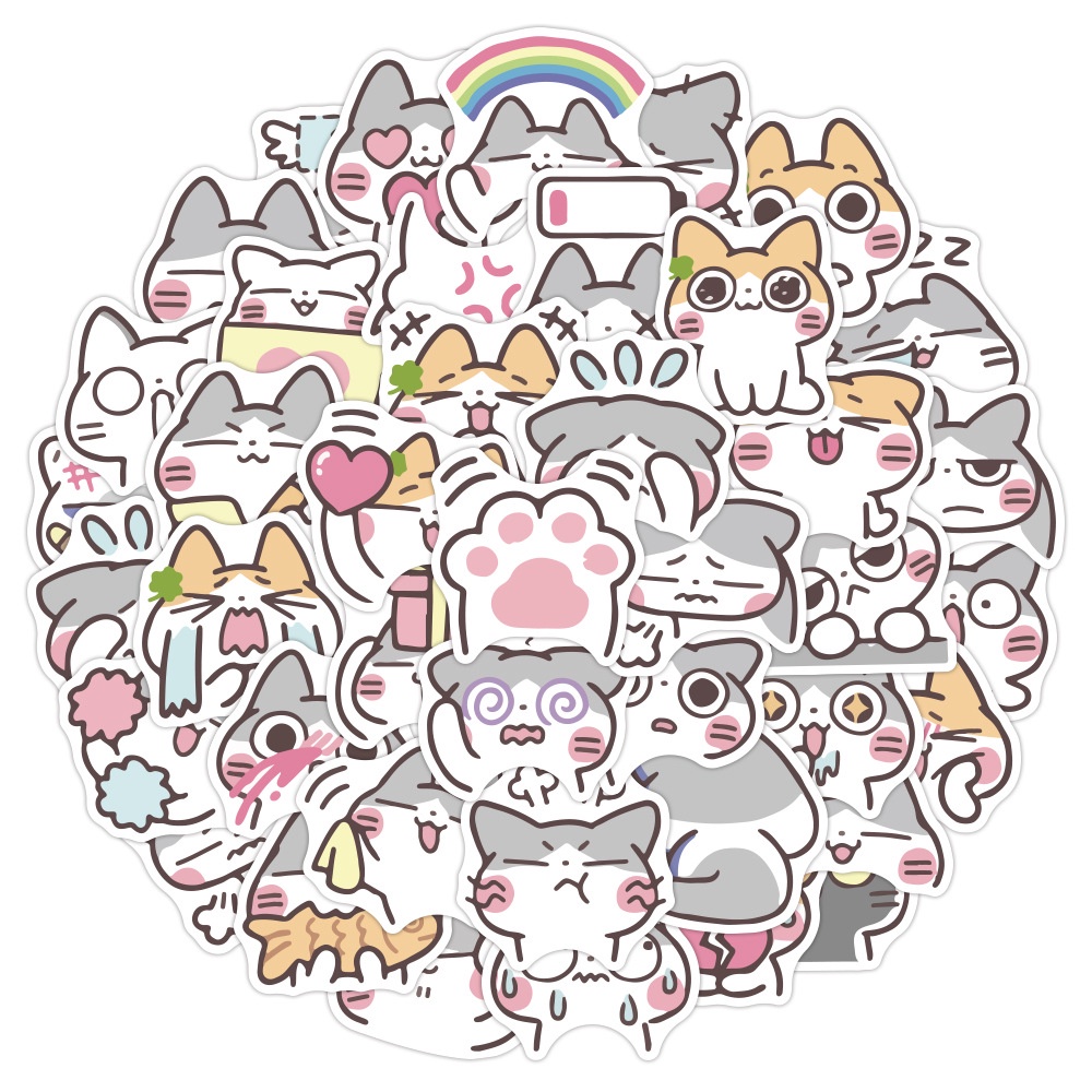 40 kartun BAIBAI putih cypress stiker kucing lucu hewan peliharaan ekspresi wajah tas kecil stiker b