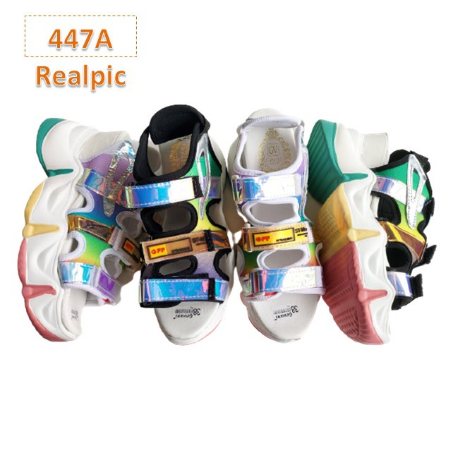 Sandal Wanita Wedges Tali Rainbow Fula Milenial Fahion Kasual Korea (447)