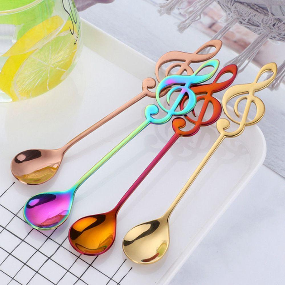 Nickolas1 Sendok Teh Kreatif Multi-Warna Opsional Cermin Dipoles Stainless Steel Alat Dapur Hadiah Sendok Simbol Musik Dessert Spoon