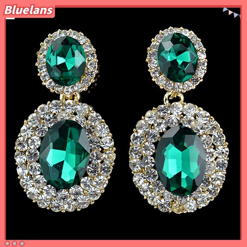 Bluelans Women Vintage Luxury Geometric Oval Rhinestone Pendant Dangle Drop Earrings