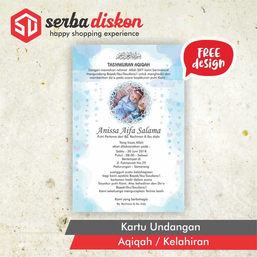 Undangan Kartu Undangan Aqiqah Ulang Tahun Khitan Bahan Tebal Glossy