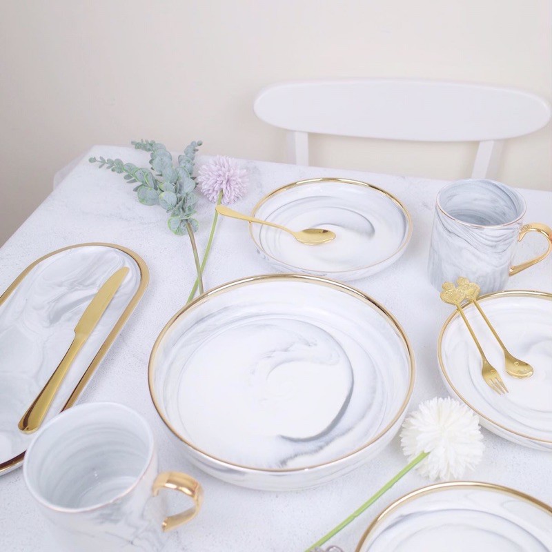 Marble Grey Cutlery Set Piring Set Piring Marble Gold Marble Grey Cutlery Set Piring Set Piring Marble Gold