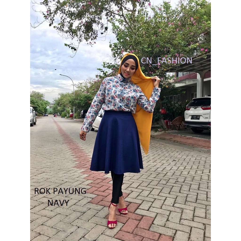 (BAYAR DI TEMPAT) REALPICT Rok Payung Wedges premium Lebar Polos Full Karet Pinggang rok kerja