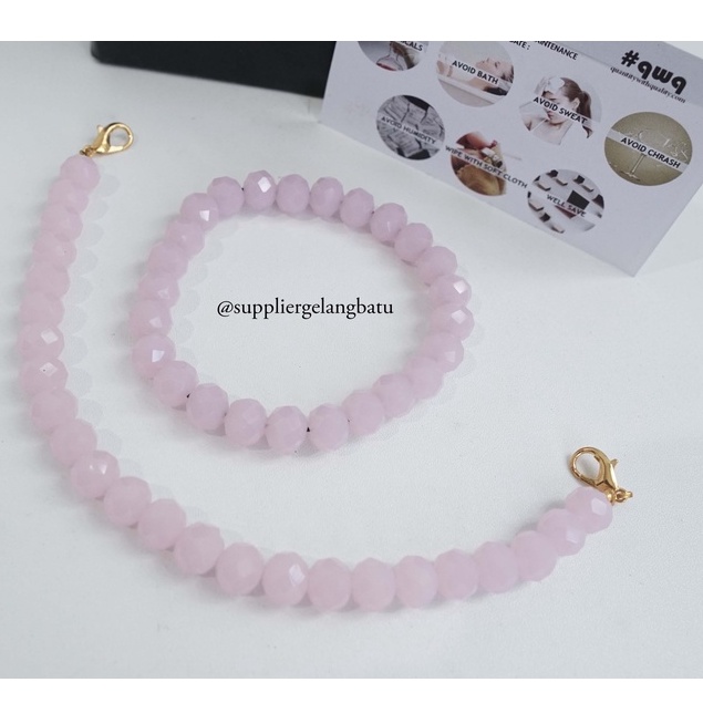 KONEKTOR masker hijab dan gelang KRISTAL CEKO PINK QUARTZ strap mask