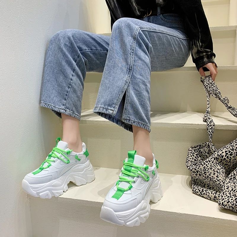 Sneakers Platform Sepatu Kasual Wanita Fashion Beralas Tebal Basket Latihan Wanita Sneakers Chunky Wanita Sepatu Zapatillas (P002)-4