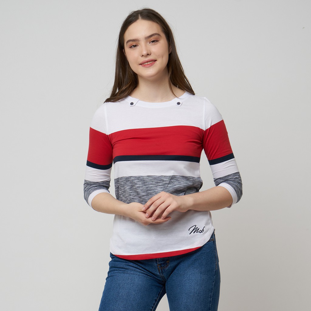 [TERHEBOH] MCB Ladies Kaos Two-Cut Stripe Slub White 0209091 KODE 1220
