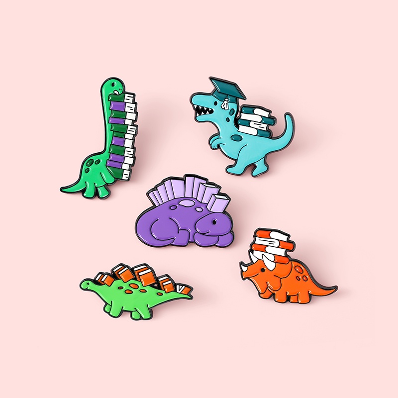 Bros Pin Enamel Desain Kartun Dinosaurus Dan Buku Untuk Anak