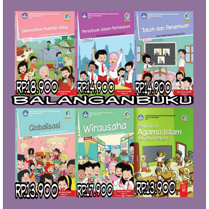 Buku Paket Tematik Kelas 6 SD Diknas Semester 1 (Tema 1,2,3,4,5,) + Agama Islam
