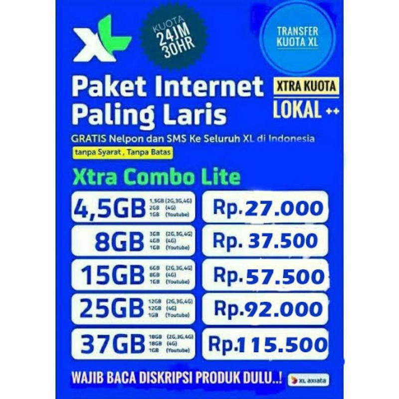 Kuota Voucher XL Combo Lite 30 HARI 4 - 37GB