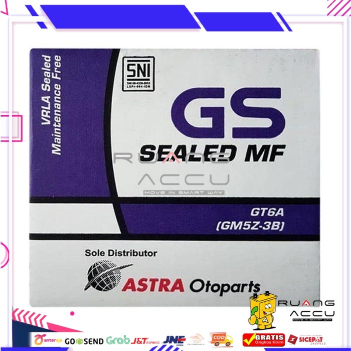 Accu/Aki Motor Kering GS Astra GT6A untuk Mio Sporty, Astrea, Mega Pro, Supra 1997-2003, Jupiter 200