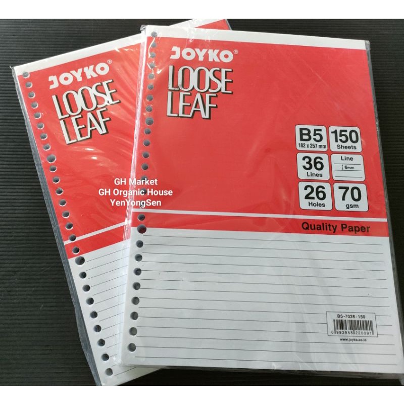 

Kertas B5 isi 150 sheet / Binder Paper Joyko Loose Leaf 26 Lubang File