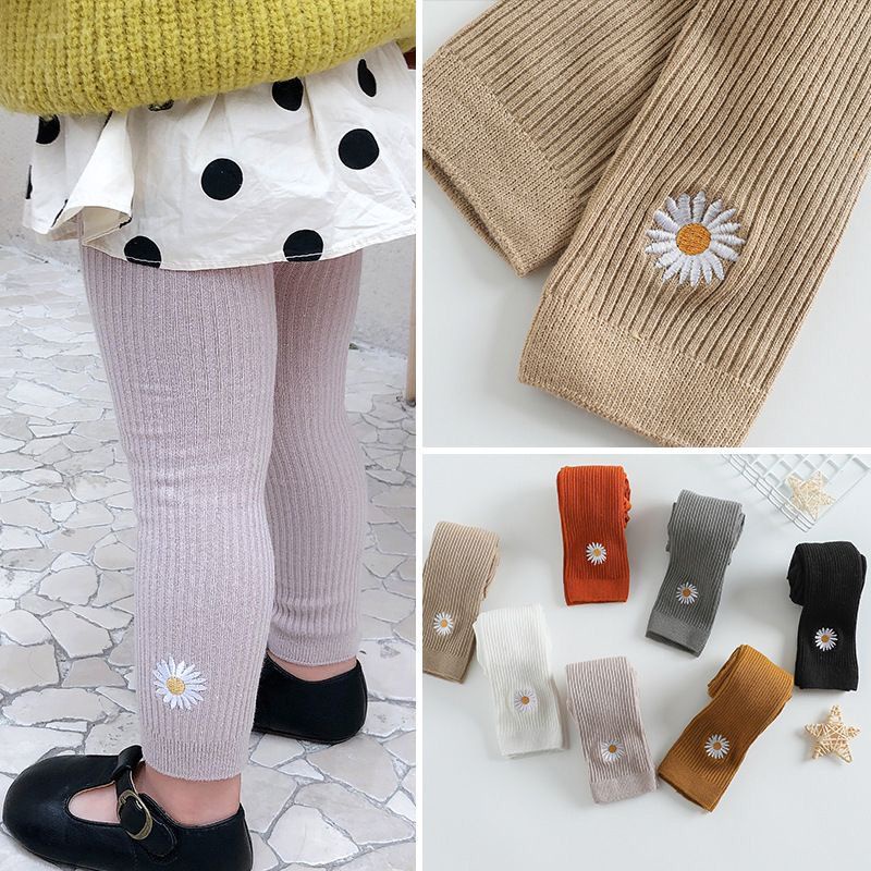 LEGGING BAYI CELANA LEGGING RAJUT MOTIF BORDIR BUNGA DAISSY LEGGING ANAK IMPORT 0-1 TAHUN