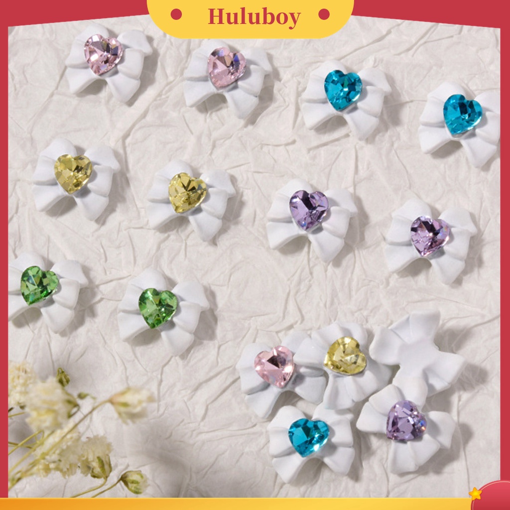 Huluboy Huluboy♡ 2pcs Charms Berlian Imitasi Bentuk Hati Pita Untuk Aksesoris Nail Art