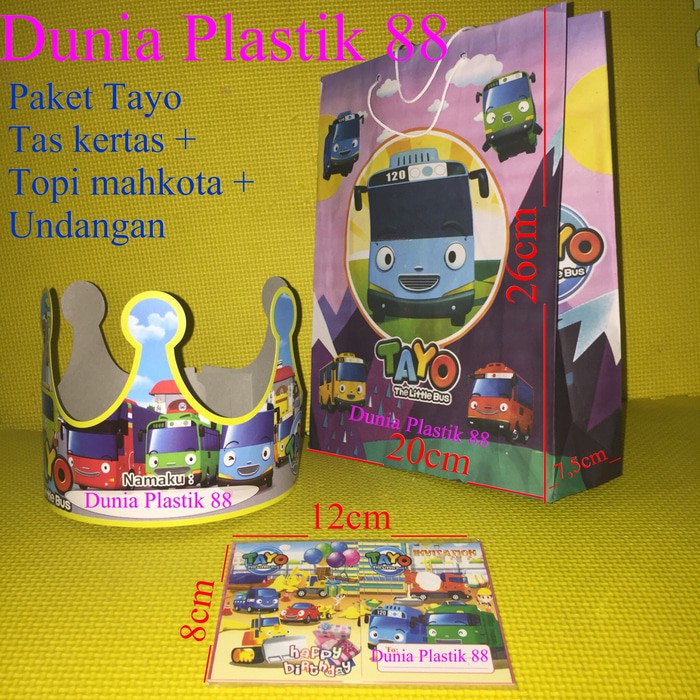 DP176 isi10SET PAKET TAYO TAS KERTAS + UNDANGAN + TOPI ulang tahun ultah hbd