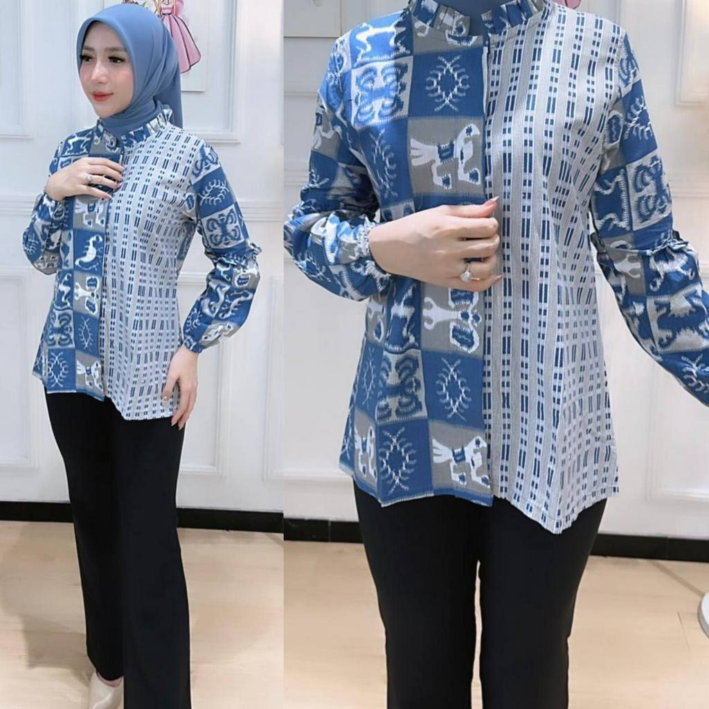 Baju Batik Wanita Modern Atasan Blouse Batik Kerja Kantor Wanita Seragam Batik M L XL XXL