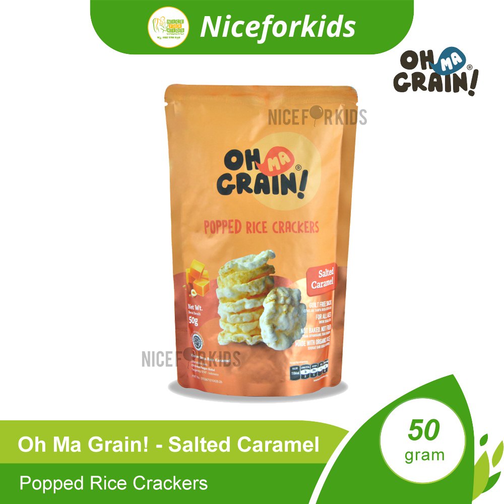 Oh Ma Grain Popped Rice Crackers 50gr / Cemilan Sehat Bebas Gluten