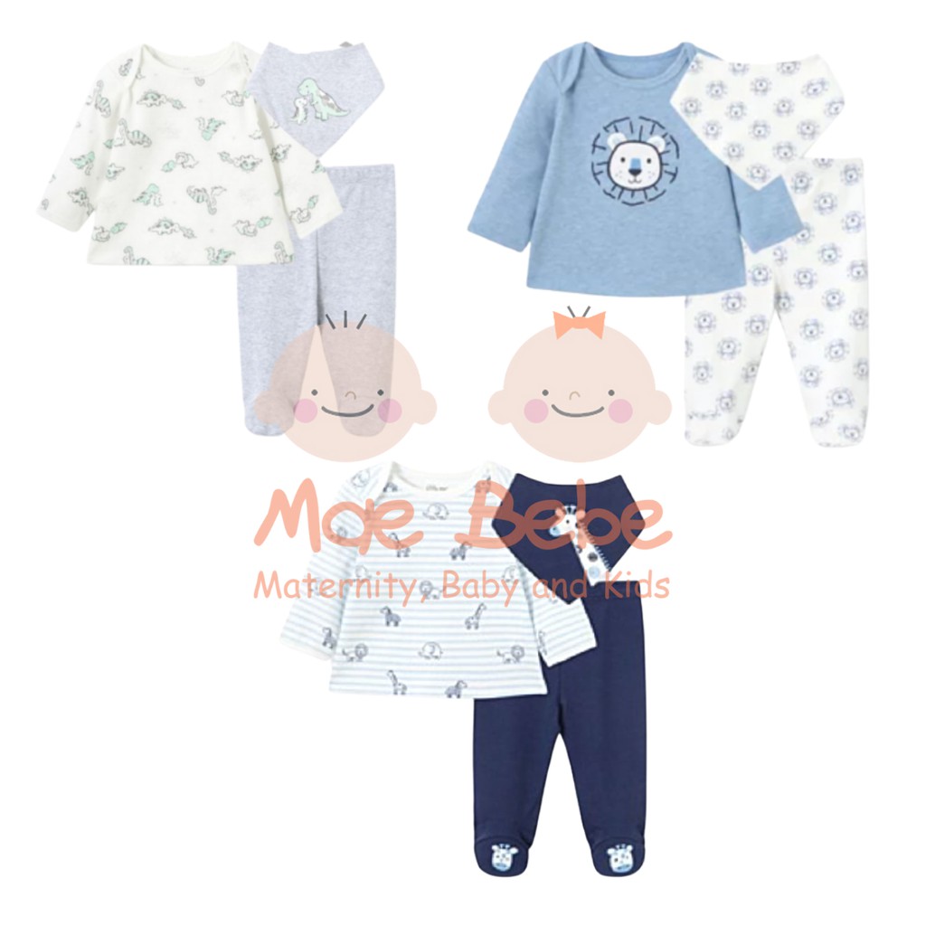 Catell Love  3 In 1 Setelan Panjang Bayi + Bib Motif Bayi Laki - Laki