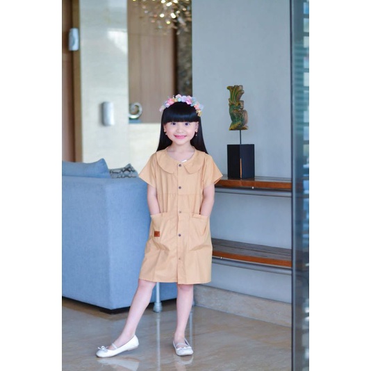 Kemeja Dress pocket Anak perempuan umur 3-7 tahun