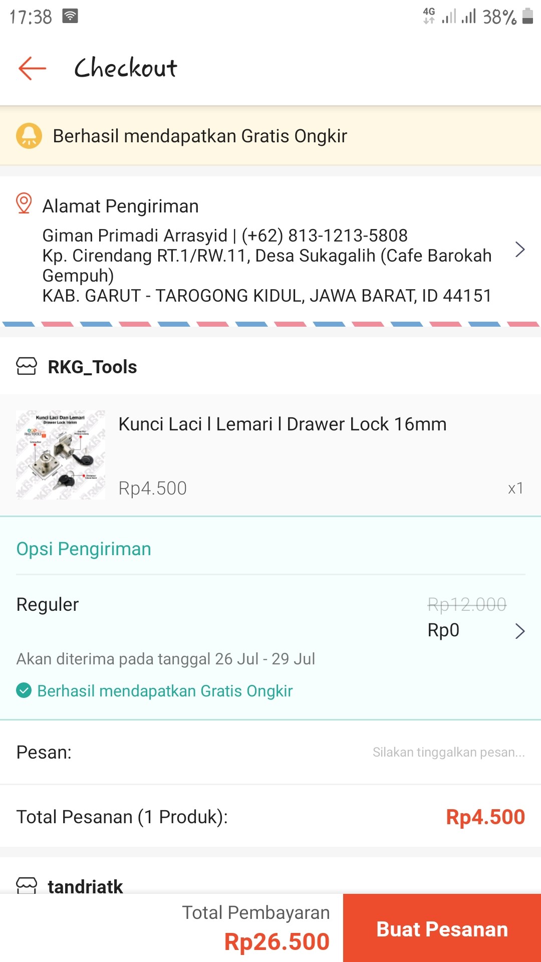 Kunci Laci L Lemari L Drawer Lock 16mm