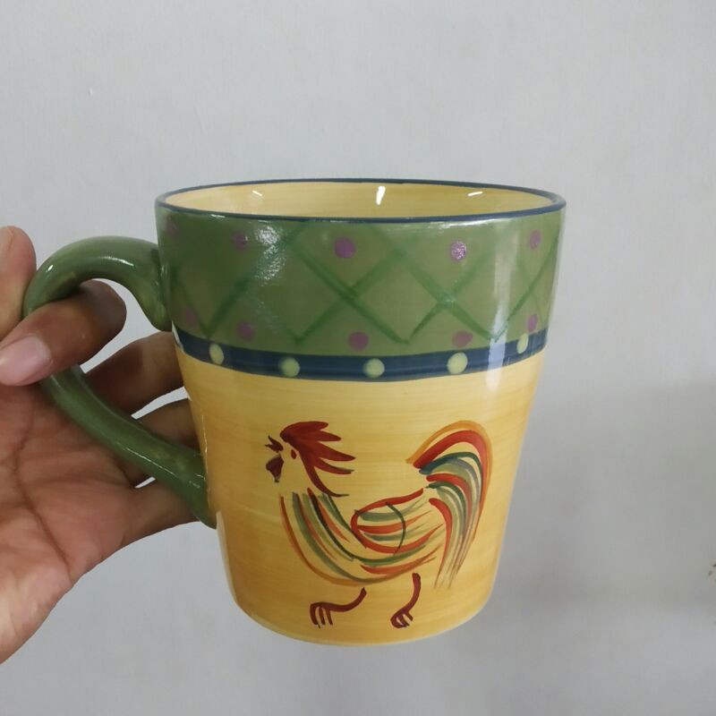 MUG GELAS KERAMIK SANGO MOTIF AYAM JAGO JADUL HIAS HIASAN TABLEWARE